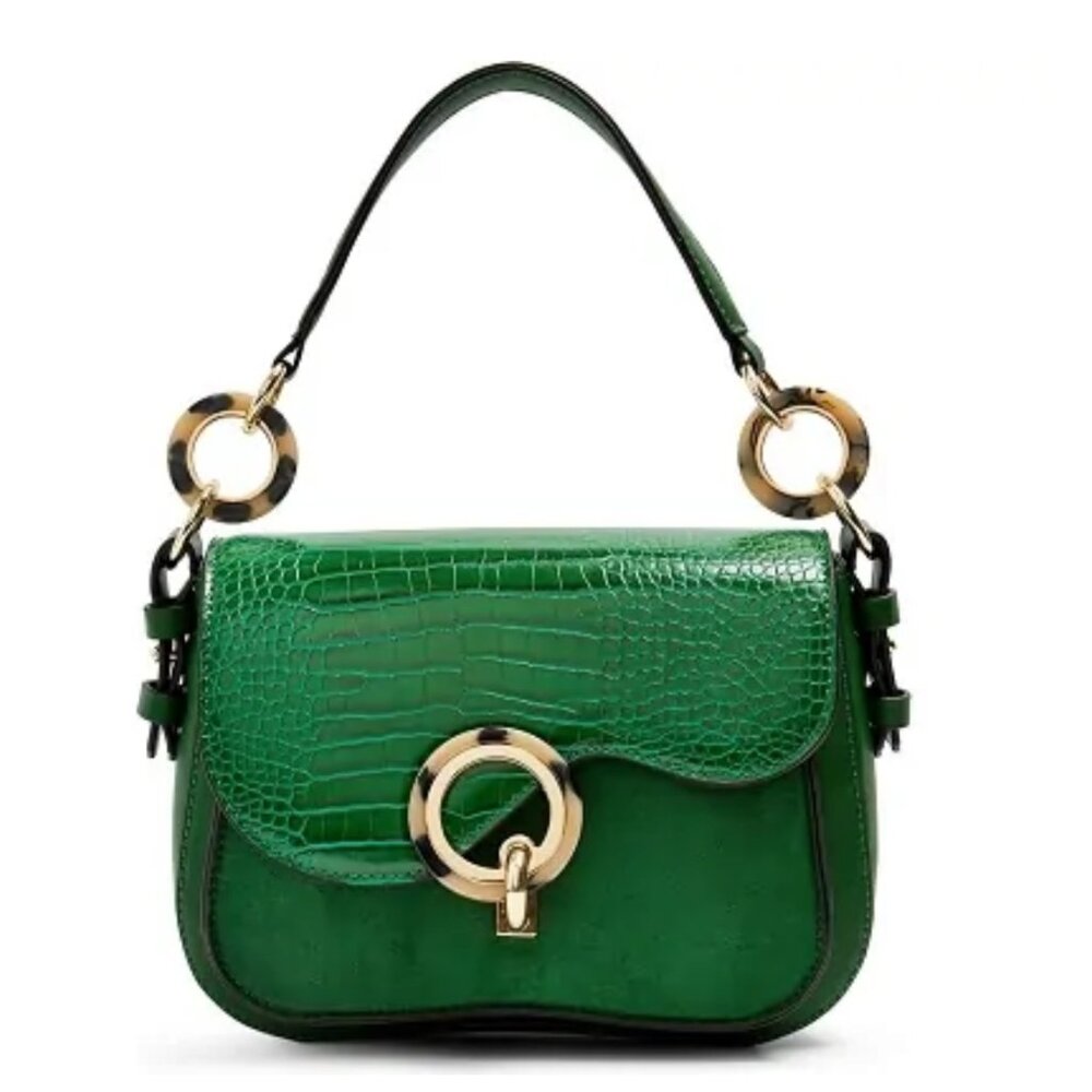 Topshop Green Faux Leather & Suede Carlo Bag